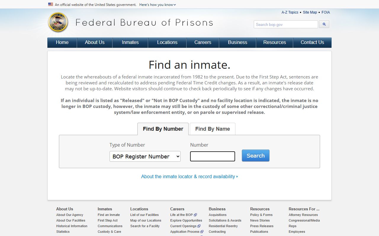 Federal BOP release locator for a person connected to Harper County
