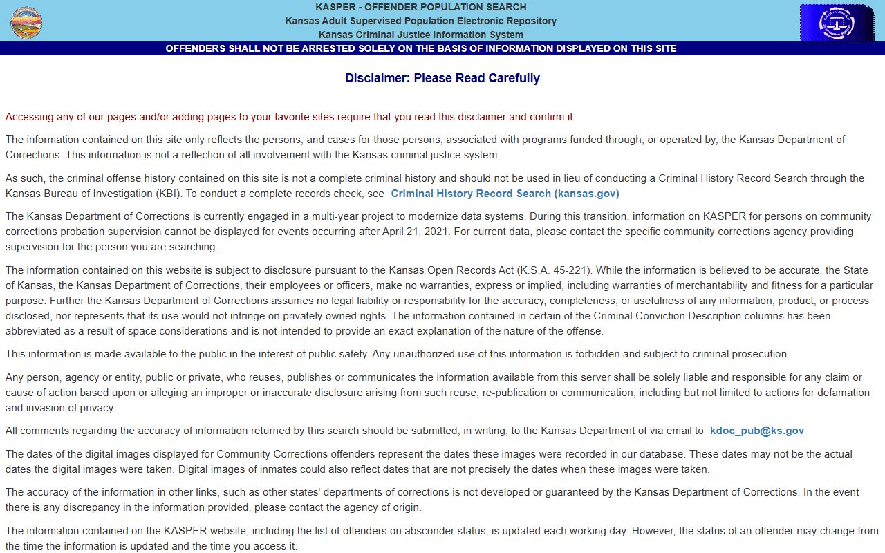 Harper County post-release supervision status search in KASPER